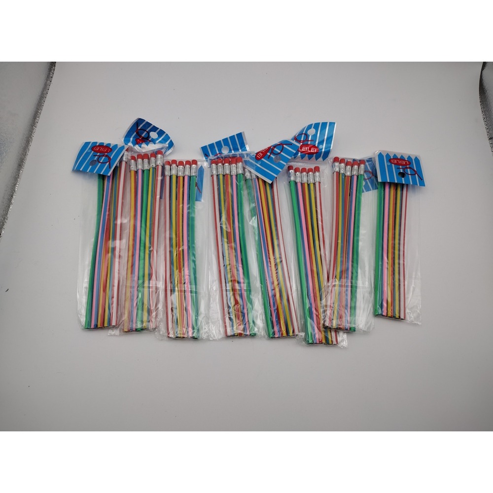 Leilei Multi Color‎ Striped Bendable Pencils Bulk 8 Packs of 5 Total 40